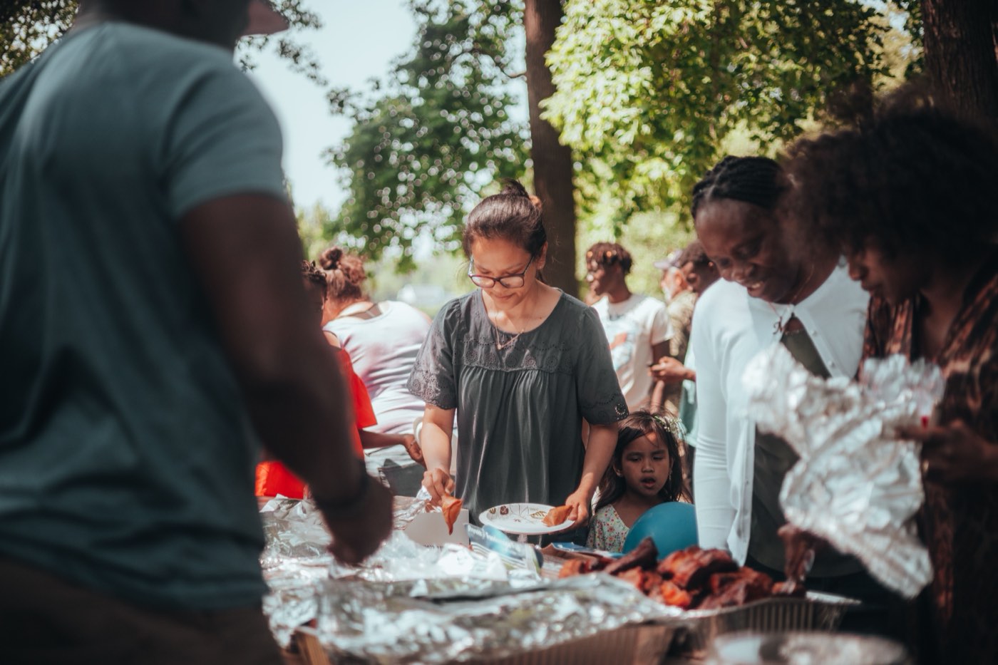 Neighbors at a community cookout